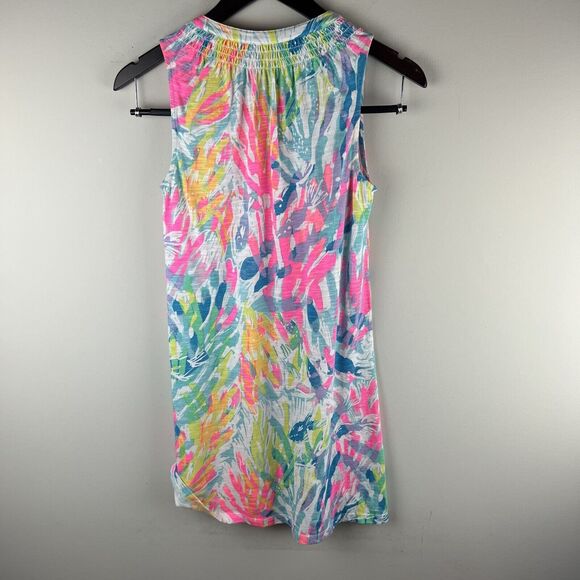 Lilly Pulitzer ESSIE Tank Shift Dress Sparkling Sands XS Smocked Buttons - Picture 8 of 8